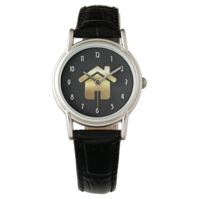 Elegant Gold House Symbol Real Estate Design Watch (Front)