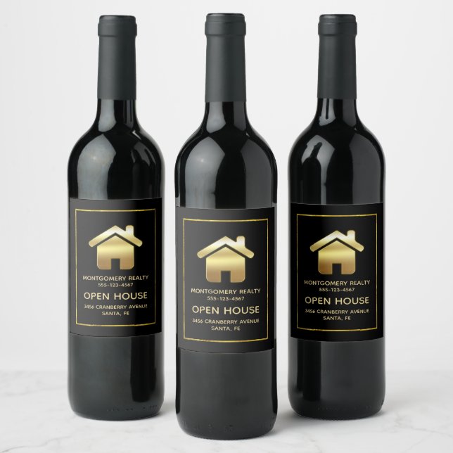 Elegant Gold House Symbol Real Estate Design Wine Label (Bottles)
