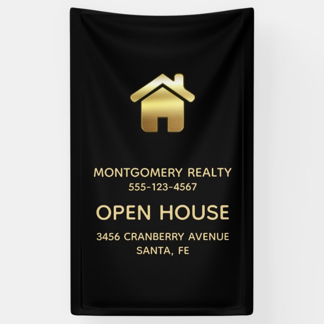 Elegant Gold House Symbol Real Estate Open House Banner (Vertical)