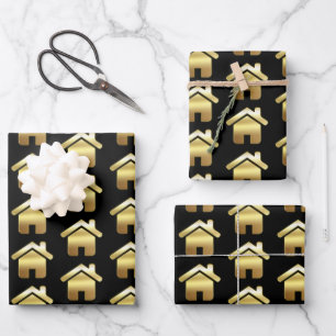 Elegant Gold House Symbol Real Estate Pattern Wrapping Paper Sheet
