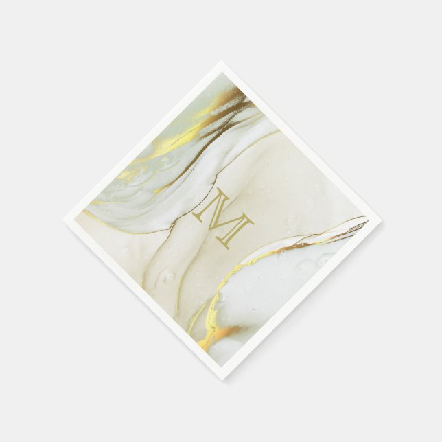 Elegant Gold Ink Abstract Pattern Monogram  Napkin (Corner)