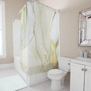 Elegant Gold Ink Abstract Pattern Monogram  Shower Curtain