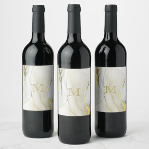 Elegant Gold Ink Abstract Pattern Monogram Wine Label