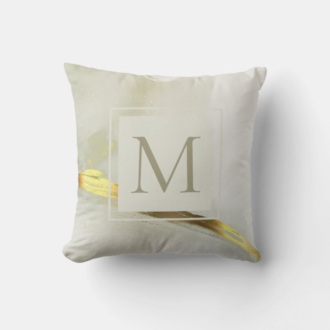 Elegant Gold Ink Monogram Abstract  Cushion (Front)