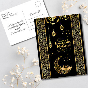 Elegant Gold Islamic Patterns Ramadan Mubarak Postcard