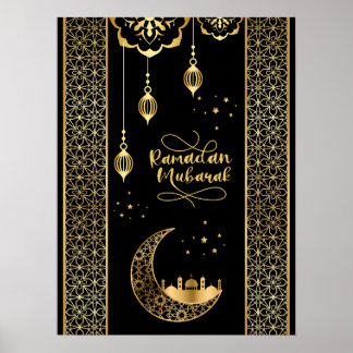 Elegant Gold Islamic Patterns Ramadan Mubarak Poster