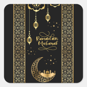 Elegant Gold Islamic Patterns Ramadan Mubarak Square Sticker