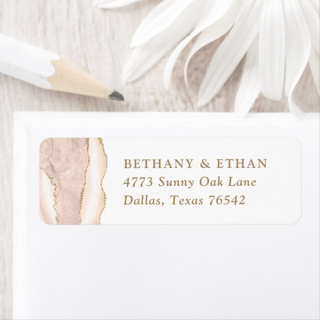 Elegant Gold Ivory Agate Wedding Return Address Label (Insitu)
