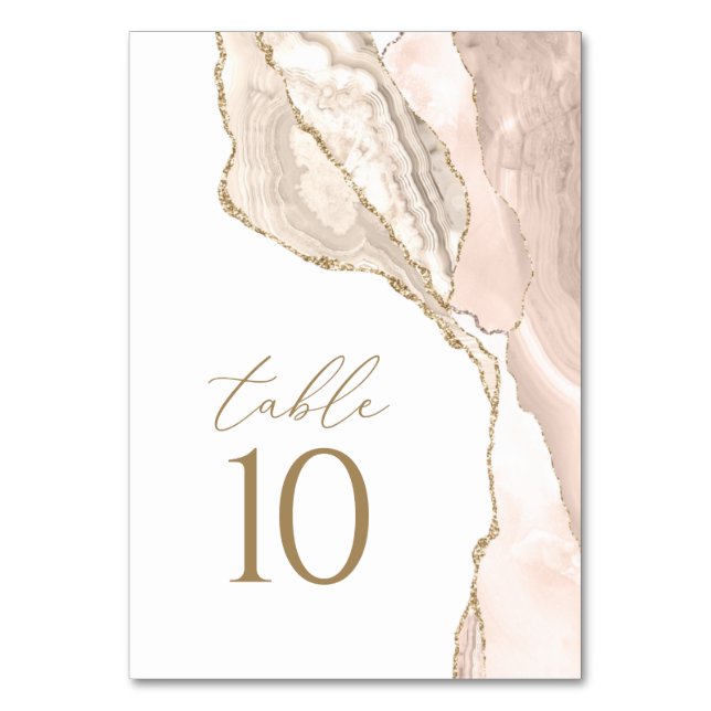 Elegant Gold Ivory Agate Wedding Table Number (Front)