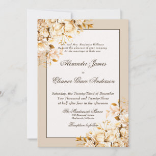 Elegant Gold & Ivory Floral Formal Wedding Invitation