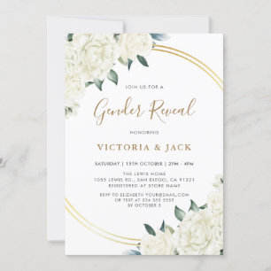 Elegant Gold Ivory Floral Greenery Gender Reveal Invitation