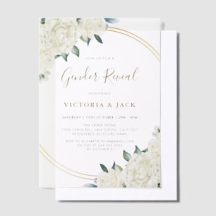 Elegant Gold Ivory Floral Greenery Gender Reveal Vellum Invitations