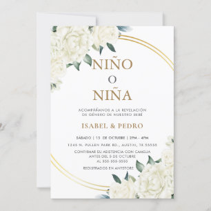 Elegant Gold Ivory Floral Spanish Gender Reveal Invitation