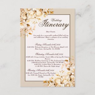 Elegant Gold & Ivory Floral Wedding Itinerary Enclosure Card