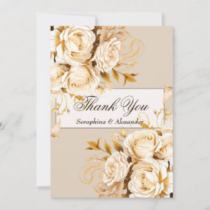 Elegant Gold & Ivory Floral Wedding Thank You Card