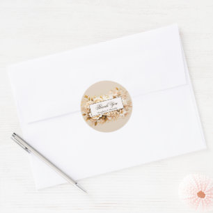 Elegant Gold & Ivory Floral Wedding Thank You Classic Round Sticker