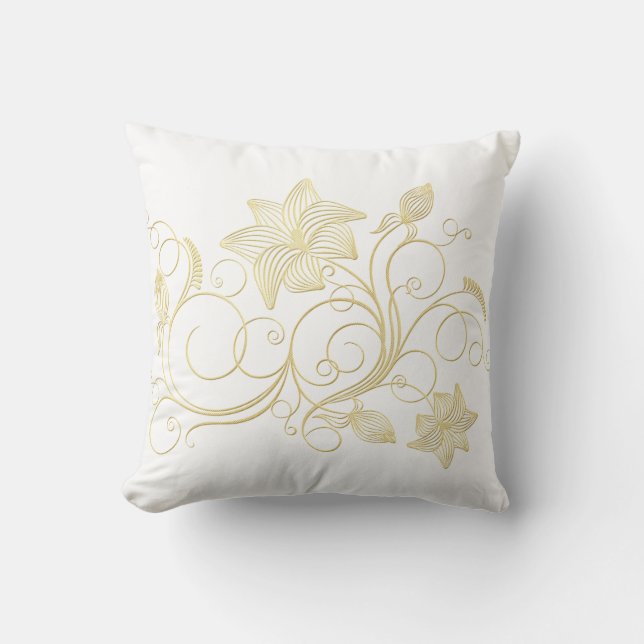 Elegant Gold Ivy Flower and Leaves Cushion (Front)