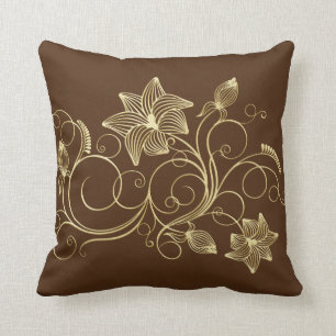 Elegant Gold Ivy Flower and Leaves Throw Pillow