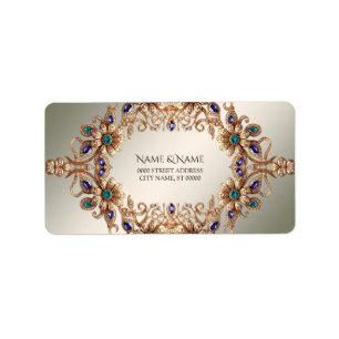 Elegant Gold Jewel Flowers Address Label