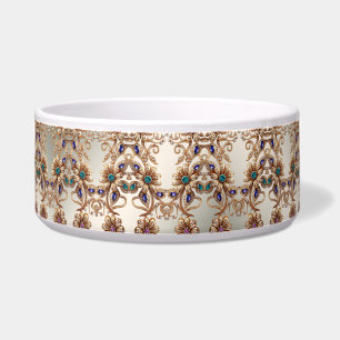 Elegant Gold Jewel Flowers Ceramic Pet Bowl