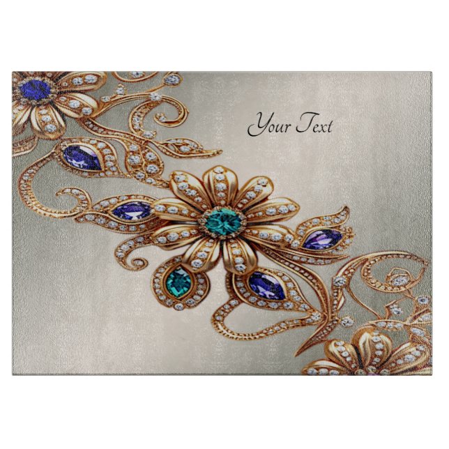 Elegant Gold Jewel Flowers Cutting Board (Front)