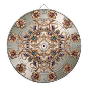 Elegant Gold Jewel Flowers Dartboard