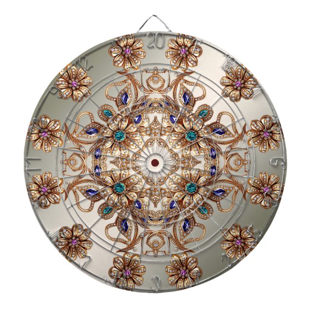 Elegant Gold Jewel Flowers Dartboard (Front)