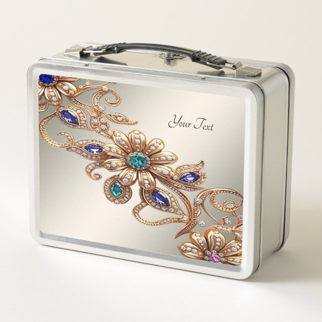 Elegant Gold Jewel Flowers Lunchbox (Back)