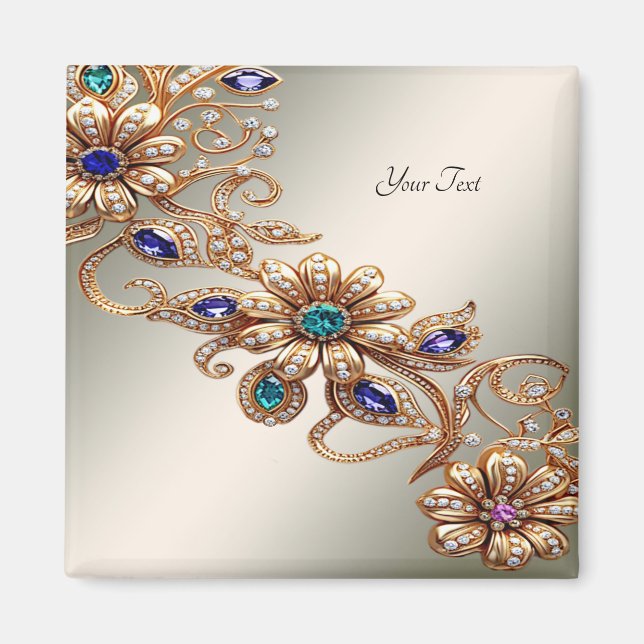 Elegant Gold Jewel Flowers Magnet (Front)