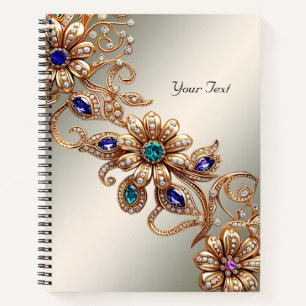 Elegant Gold Jewel Flowers Notebook
