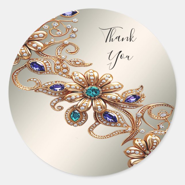 Elegant Gold Jewel Flowers Sticker (Front)