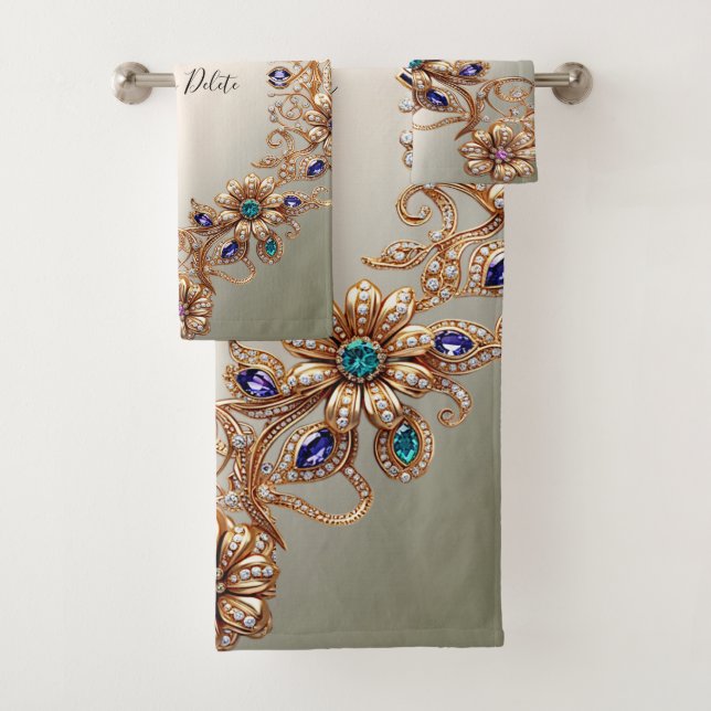 Elegant Gold Jewel Flowers Towel Set (Insitu)