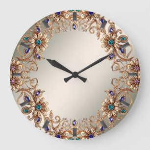 Elegant Gold Jewel Flowers Wall Clock