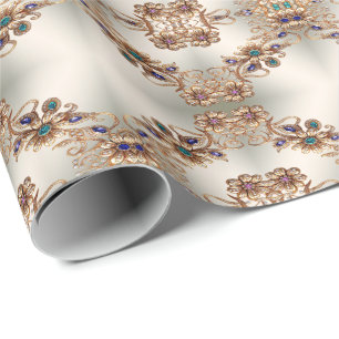 Elegant Gold Jewel Flowers Wrapping Paper