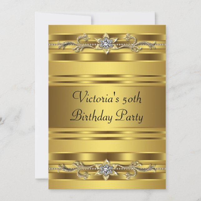 Elegant Gold Jewel Womans Gold 50th Birthday Invitation (Front)