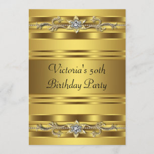 Elegant Gold Jewel Womans Gold 50th Birthday Invitation