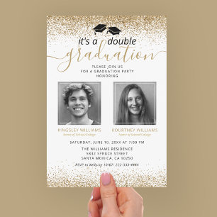 Elegant Gold Joint Graduation Photo Invitation