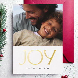 Elegant GOLD JOY Christmas Photo Foil Holiday Card