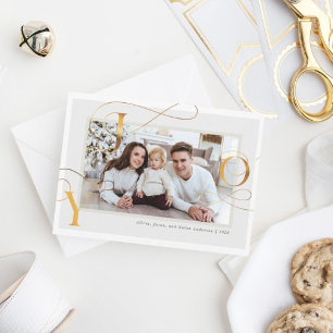 Elegant Gold "Joy" Family Photo Holiday Card