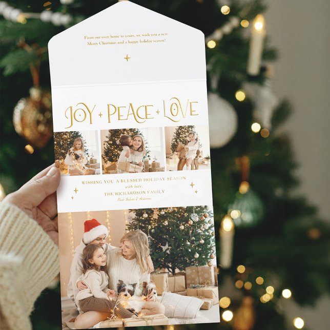 Elegant Gold Joy Peace Love Script 3-Photo All In One Invitation (Creator Uploaded)