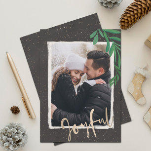 Elegant Gold Joyful Christmas Photo Holiday Card