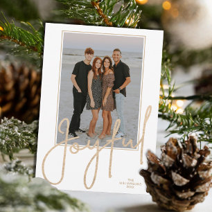 Elegant Gold JOYFUL Script Photo Christmas Holiday Card