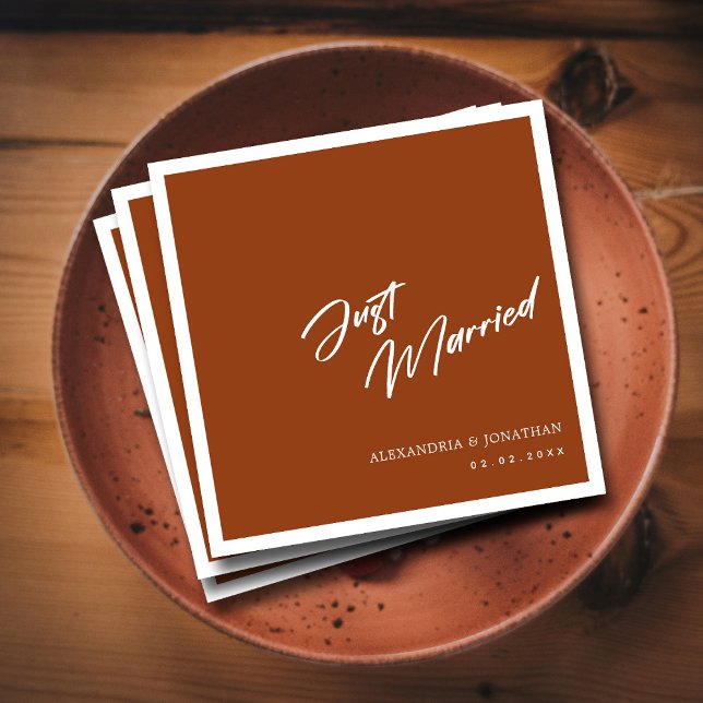 Elegant Gold Just Married Custom Wedding Napkins (Simple Just Married Terracotta Custom Wedding  Napkins)