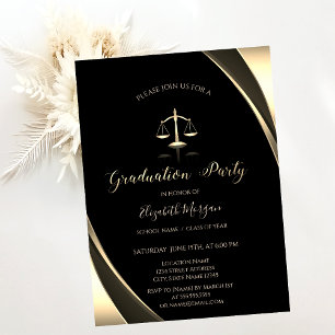 Elegant Gold Justice Scale Border Black Graduation Invitation