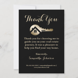 Elegant Gold Key Luxury Black Real Estate Thank You Card