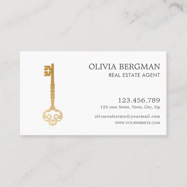 Elegant Gold Key Professional Real Estate Business Card (Front)