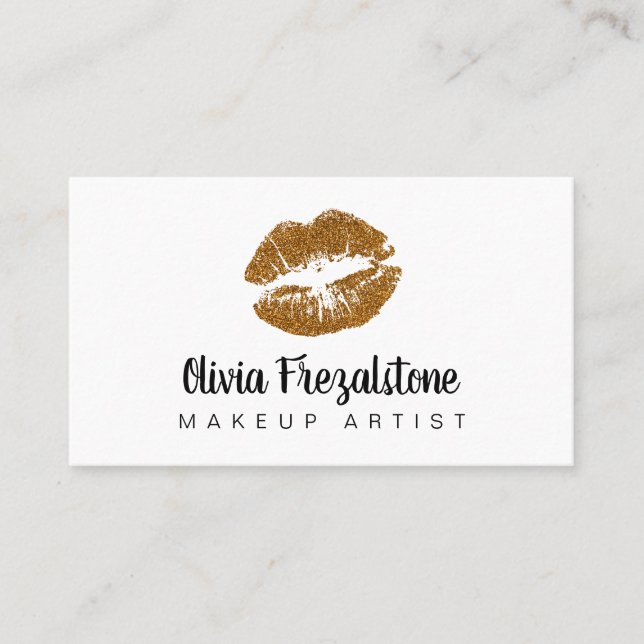 Elegant Gold Kiss Make Up Artist Business Cards (Front)