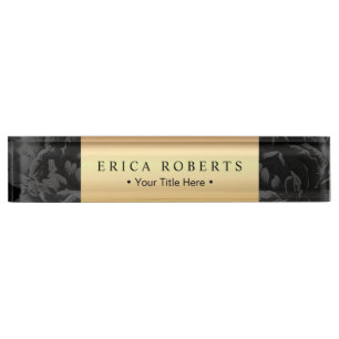 Elegant Gold Label Classy Black Floral Nameplate