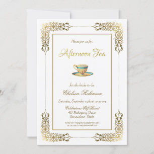 Elegant Gold Lace Afternoon Tea Bridal Shower Invitation