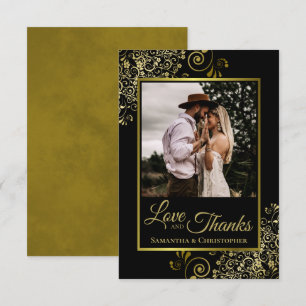 Elegant Gold Lace & Black Love & Thanks Wedding Thank You Card